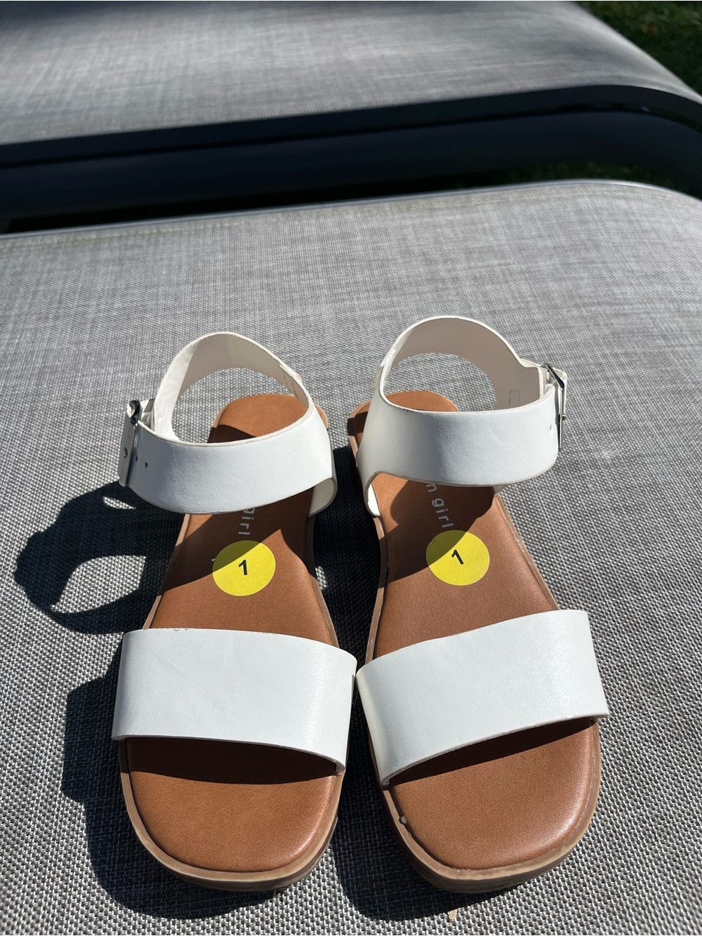 Madden Girl White Ankle-Strap Sandals with Brown Footbed